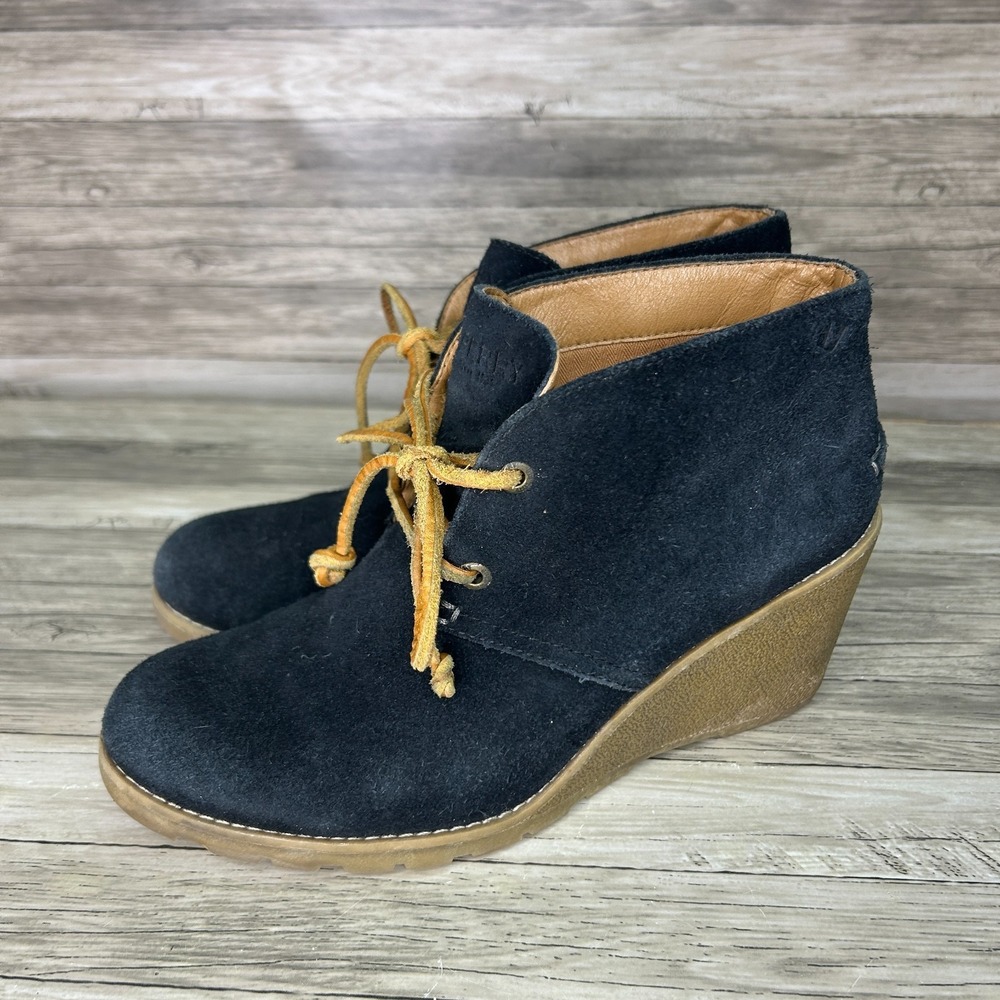 Sperry Top Sider Suede Stella Prow Lace Up Wedge Ankle Booties Size 8M